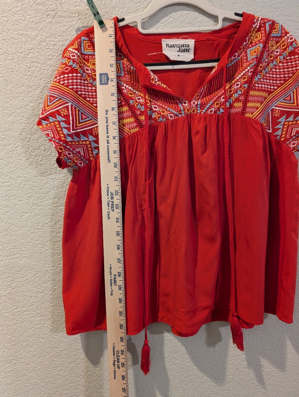 Savanna Jane Embroidered Boho Peasant Top Tassel Tie Medium - Picture 4 of 12